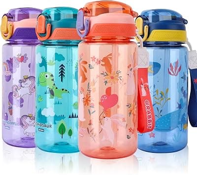 Kids Water Bottles With Straw,600ml Toddler Drinks Bottle for School,Leakproof Children's Bottle BPA free Tritan Sport Bottle for Girls Boys (Pinkish Orange-Rabbit) - Best Deal Finder
