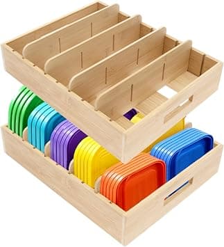 Pot Lid Holder Bamboo Set of 2 Pan Lid Organiser Adjustable 33 x 26 x 6.5 cm Lid Holder for Kitchen Cabinet Plate Holder with Handles Pot Lid Organiser Natural on Amazon.ae - Price Tracker