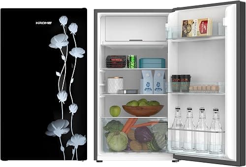 KROME Glass Door Refrigerator, 141L Gross / 90L Net Capacity, Direct Cool, Floral Design, R600a Refrigerant, KR-RF141GG on Amazon.ae - Price Tracker