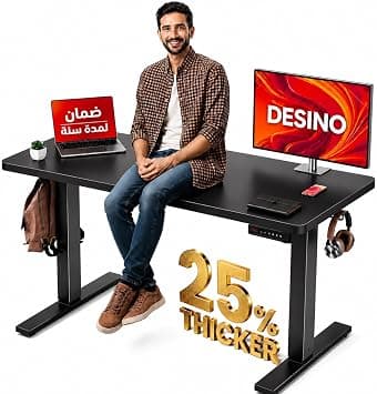 مكتب كهربائي قائم كبير 140 سم من ديسينو، مكتب كمبيوتر بارتفاع قابل للتعديل، سطح مكتب عميق 60 سم، طاولة مكتب العاب قائمة، ارتفاعين مضبوطين مسبقا، للمنزل والمكتب (اسود، 140 سم) - متتبع أسعار Amazon.sa