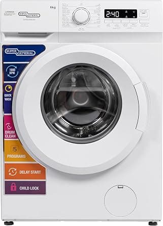 Super General 6 Kg Front Load Washing Machine SGW6250NLED, 1000 RPM, 15 Wash Programs, Quick Wash, Drum Clean, Delay Start, Child Lock, LED Display, 59.5 W x 40 D x 85 H cm, White on Amazon.ae - Price Tracker
