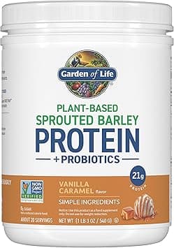 Garden of Life Plant-Based Sprouted Barley Protein, Vanilla Caramel with 21g Protein, 0g Sugar & Clean Ingredients, Upcycled Barley, Probiotics, Non-GMO, use in Shakes, Smoothies & Baking, 20 Servings - Amazon.ae Price Tracker