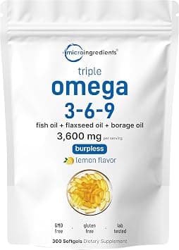 Triple Strength Omega 3 6 9, 3600mg Per Serving, 300 Counts, Burpless Enteric-Coated Technology, Deep Ocean Fish, Wild Caught at Norwegian Sea, with Flaxseed, Evening Primrose Oil, Mercury Free on Amazon.ae - Price Tracker