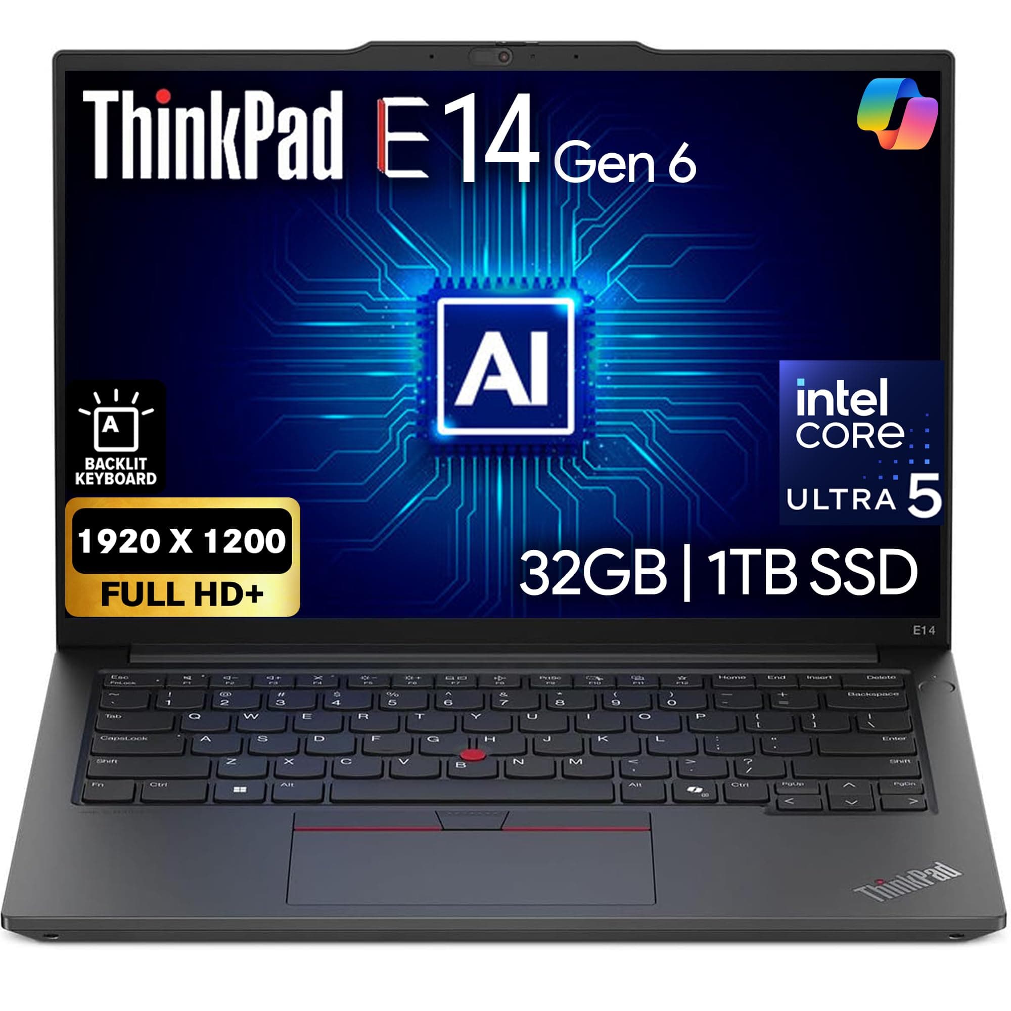 Lenovo ThinkPad E14 Gen 6 14" FHD+ Display, Intel Ultra 5-125U, 32GB DDR5 RAM, 1TB SSD PCIe, Backlit Keyboard, WiFi 6E + BT, RJ-45, FHD Webcam, Windows 11 Pro, AI Business Laptop - Black on Amazon.ae - Price Tracker