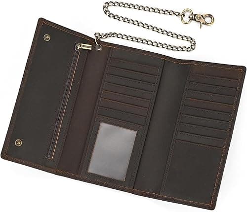 LUUFAN Men's Genuine Leather Long Wallet Chain Wallet Card holder Wallet with Coin Pocket on Amazon.ae - Price Tracker