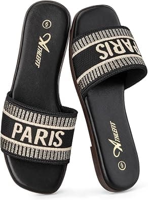 Athlefit Summer Black Flat Sandals for Women Comfortable Slip On Slide Sandals 2024 Fashion on Amazon.ae - Price Tracker