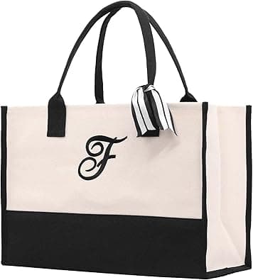 VANESSA ROSELLA Premium Quality Personalized Gift Monogram Initial 100% Cotton Chic Tote Bag with Customize Option - Black on Amazon.ae - Price Tracker