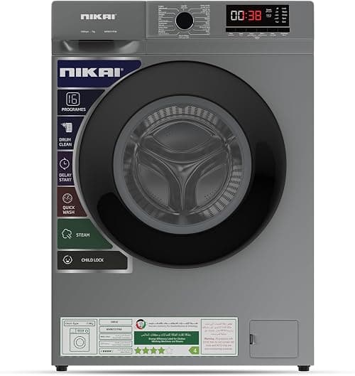 Nikai 7KG 16 Programs Front Load Washing Machine | Steam Wash, 4-Star Energy Saving, Fully Automatic, Digital LCD Display, Child Lock, Automatic Balancing & Noise-Free Performance, Silver | NWM701FN9S on Amazon.ae - Price Tracker