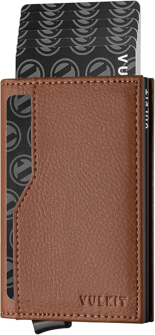 VULKIT Credit Card Holder with Double ID Window Leather Passcase Wallet RFID Blocking Automatic Pop Up Card Wallet for Cards & Notes on Amazon.ae - Price Tracker