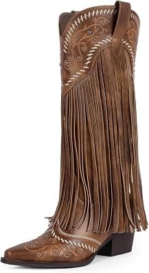 موداتوب حذاء كاوبوي للنساء برقبة طويلة حتى الركبة ومطرزة بتصميم غربي بطرف مدبب وكعب مكتنز سهل الارتداء - دليلك لأفضل العروض