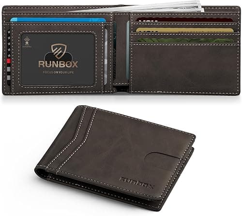 RUNBOX Wallet for Men Slim Credit Card Holder Leather RFID Blocking Small Thin Men's Wallet Bifold Minimalist Front Pocket Large Capacity Gift Box on Amazon.ae - Price Tracker