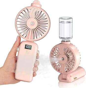 TERRIFI Handheld Misting Fan with Water Spray - Mini Foldable Fan, 5000mAh Battery, USB Rechargeable, 5 Adjustable Speeds, Ideal for Home & Travel - Pink على Amazon.ae - متتبع الأسعار