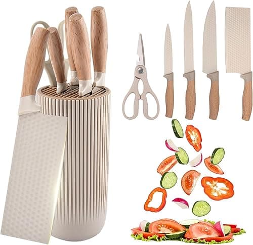 SKY-TOUCH Kitchen Knife Set,6-Piece Khaki Kitchen Knife Set with Knife Block – Non-Stick Stainless Steel Sharp Blades, Anti-Rust & Ergonomic Design for Home, Restaurant,Outdoor on Amazon.ae - Price Tracker