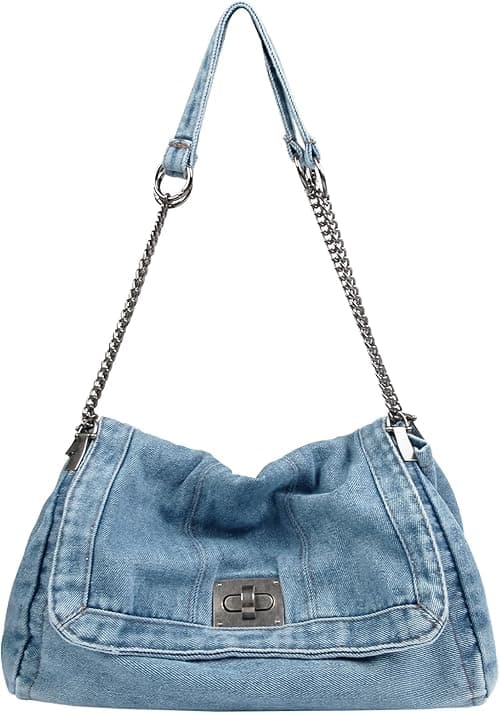 Denim Tote Bag for Women, Women's Fashion Jean Shoulder Bag with Adjustable Chain Strap, Y2k Trendy Retro Zipper Hobo Handbag for Travel, Everyday on Amazon.ae - Price Tracker