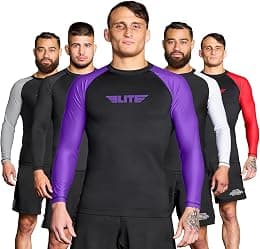 Elite Sports Men's Jiu Jitsu BJJ Rash Guard, Long Full Sleeve Compression Shirt for Sports Nogi Training, IBJJF Rank Color - Best Deal Finder