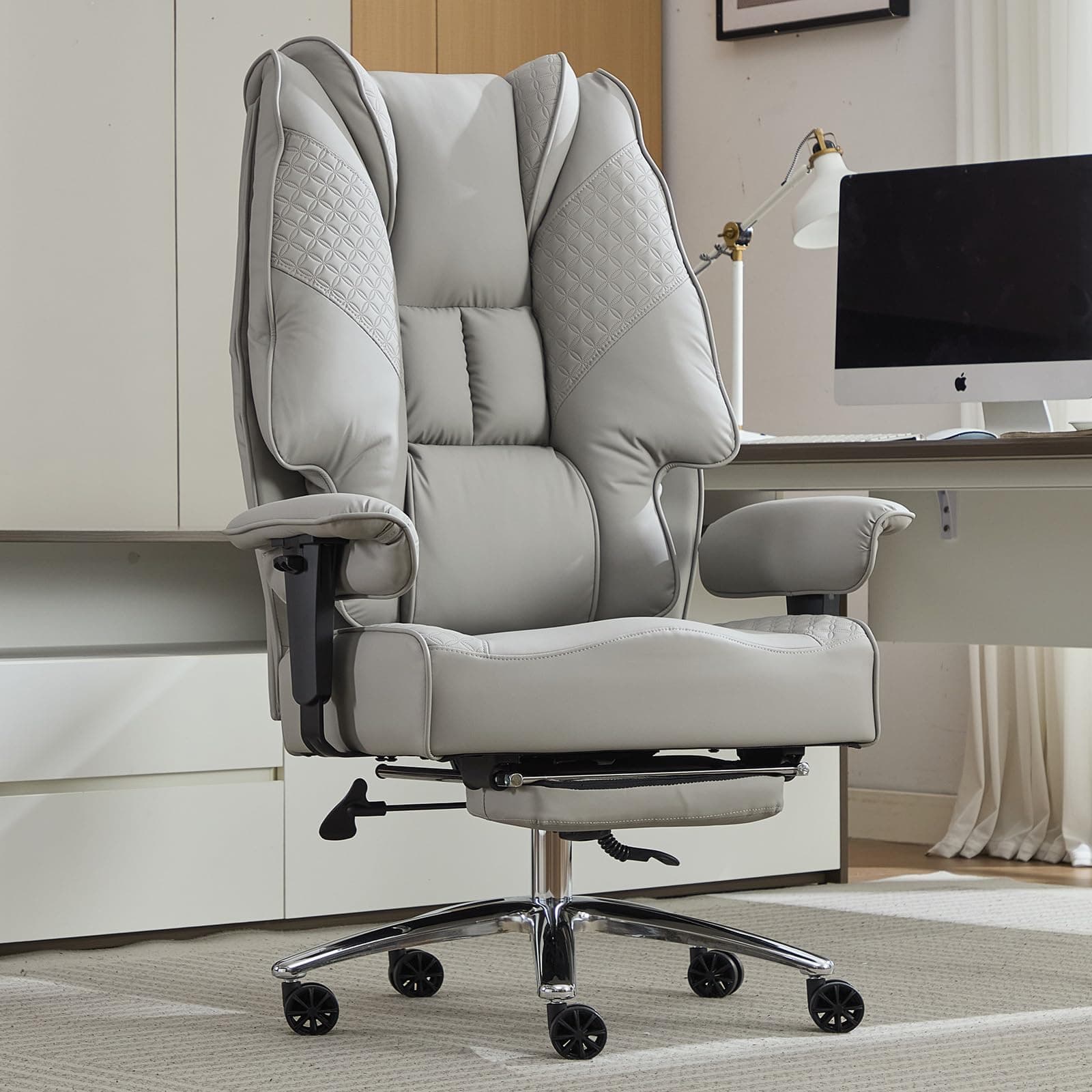 EXCEBET Big and Tall Office Chair 400lbs Wide Seat, Leather High Back Executive Office Chair with Foot Rest, Ergonomic Chairs Lumbar Support for Lower Back Pain Relief (Light Grey) on Amazon.ae - Price Tracker