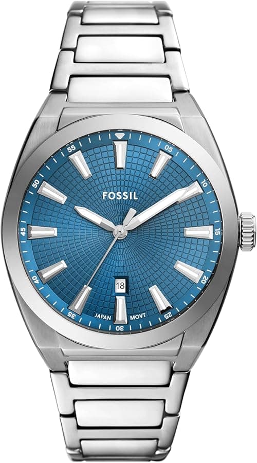 Fossil Men's Everett Quartz Stainless Steel Three-Hand Watch, Color: Silver/Pacific Blue (Model: FS6054) on Amazon.ae - Price Tracker