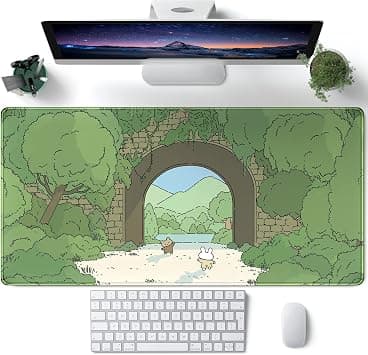 Cute Kawaii Desk Mat Green Anime Large Mouse Pad XXL Extended Gaming Mousepad Cartoon Bear Bunny Keyboard Mouse Mat Desk Pad for Computer Laptop 31.5''x15.7'' Non-Slip Rubber Base with Stitched Edges - Best Deal Finder