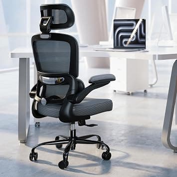 TRALT Ergonomic Office Chair - Desk Chair with Adjustable Headrest Lumbar Support Computer Chair - Mesh Comfy Chair with Flip-up Armrests - Gaming Chairs for Adults Home Office (Leather, Dark Grey) على Amazon.ae - متتبع الأسعار