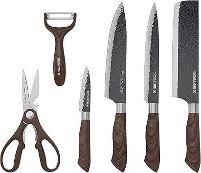 RoyalFord 6pcs Kitchen Knife Set with Non Stick Coating, RF10462 Extra Short Stainless Steel Blades Premium Quality PP Handle with TPR Wood Finish Multi Functional Set, Multicolor on Amazon.ae - Price Tracker
