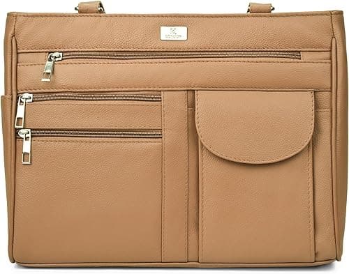 K London Ladies Leather Handbag in Soft Leather - Womens Designer Shoulder Hand Bag with 2 Top Handles – 8 Pockets 2 Zipped Main Sections – Practical (KL_1733_Parent) on Amazon.ae - Price Tracker