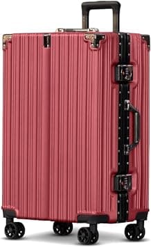 Prosp Aluminum Frame Unbreakable Fashion Travel Trolley Luggage, Polycarbonate Hard Shell Suitcase with 360° Double Spinner Wheels (RED, Checked-In-24-Inch) على Amazon.ae - متتبع الأسعار