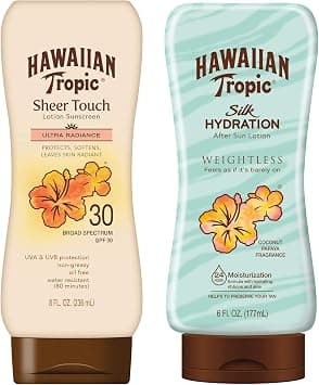 Hawaiian Tropic SPF 30 Broad Spectrum Sunscreen and After Sun Pack with 8oz Sheer Touch Moisturizing Sunscreen Lotion and 6oz Silk Hydration Weightless After Sun Lotion - Best Deal Finder