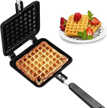 Waffle Maker Machine With Comfortable Handle For Kitchen Gas Stove Non Stick Waffle Maker Pan Press Plate Cooking Baking Tool with Long Handle_4 on Amazon.ae - Price Tracker