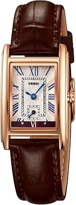 carlien Women Quartz Watch Lady Stylish Rectangle Dress Watch with Leather Strap and Sapphire Crown - Best Deal Finder