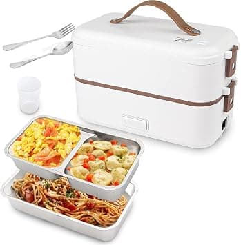 Beauenty Electric Lunch-Bento Box Container -304 Stainless Steel with Removable Compartments Heater For Adult Kids Lunch Warmer in Office/Home/Travel Rice Cooker 220v with Spoon (2 Layers, WHITE) on Amazon.ae - Price Tracker