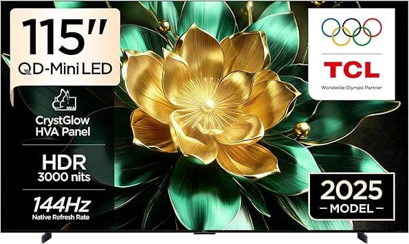 TCL 115C7K Television 115 Inch Smart TV 4K QD-Mini LED Colorful Quantum Crystal HDR 3000nits Gaming Google TV, 144Hz Native Refresh Rate, ONKYO 4.2.2CH Hi-Fi, Dolby Atmos, Game Master (2025 Model) - Amazon.ae Price Tracker