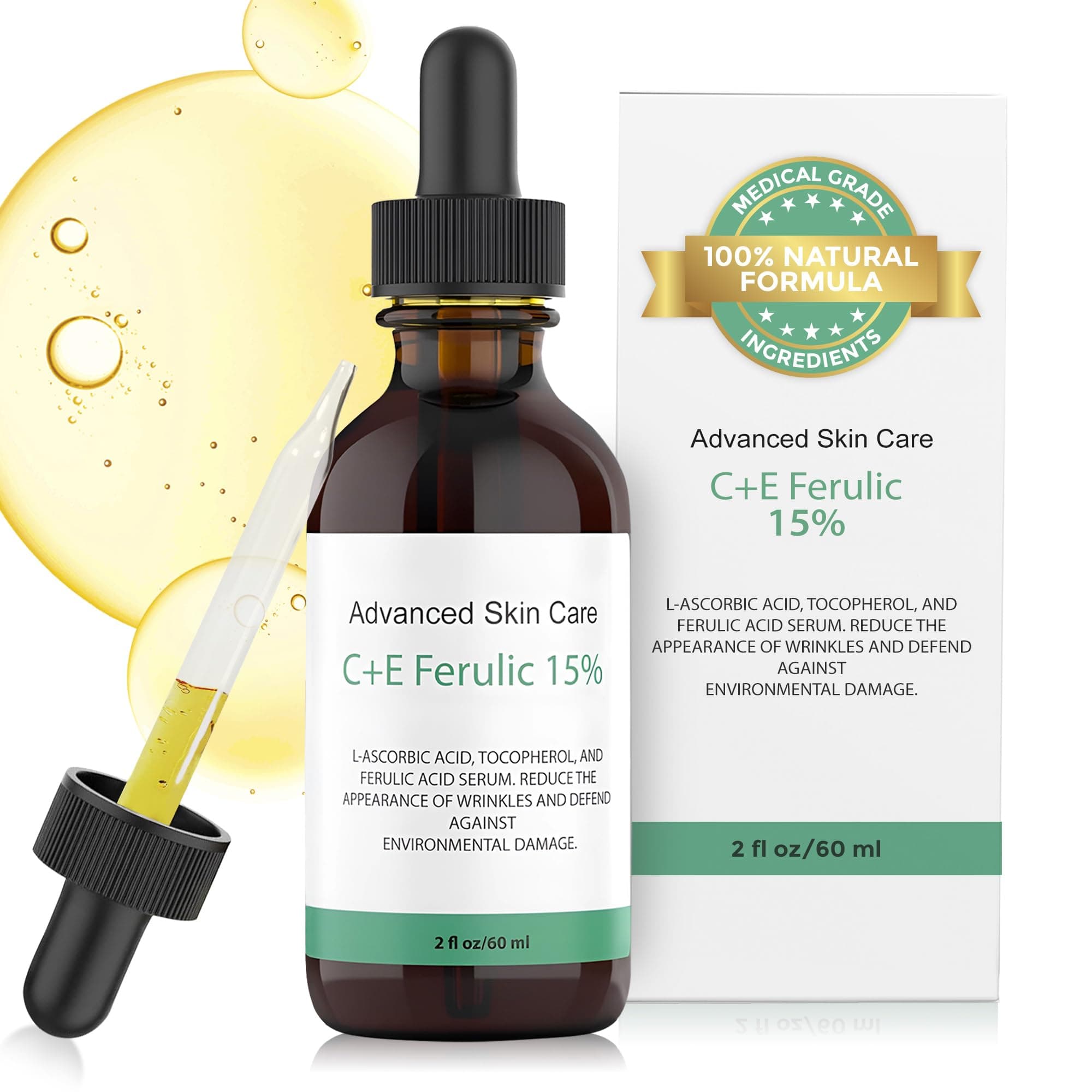Advanced Skin Care 15% Vitamin C E Ferulic Acid Serum, 2 Oz / 60 ml - Unisex, Skin Serum, All Skin Types, UV Protection, Brightening, Rejuvenation on Amazon.ae - Price Tracker