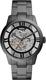 Fossil Men's Townsman Automatic Stainless Steel and Leather Two-Hand Skeleton Watch, Smoke Gray Skeleton, 44MM - Best Deal Finder