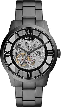 Fossil Men's Townsman Automatic Stainless Steel and Leather Two-Hand Skeleton Watch, Smoke Gray Skeleton, 44MM - Best Deal Finder