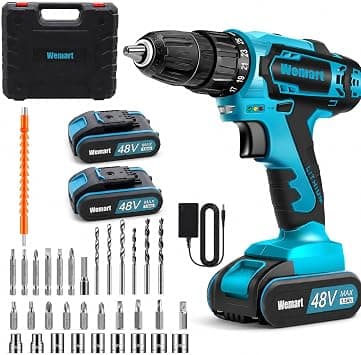 Wemart Cordless Drill Set, 48V Electric Drill with Drill/Screwdriver Bits, 2 Variable Speeds, 25+1 Torque Setting Battery Power Drilling Driver for Plastic, Wood, Metal, Screws (blue) on Amazon.ae - Price Tracker