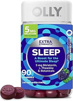 OLLY Extra Strength Sleep Gummy, 5 mg Melatonin, L-Theanine, Chamomile, Lemon Balm, Sleep Aid, Occasional Sleep Support, BlackBerry - 90 Count on Amazon.ae - Price Tracker