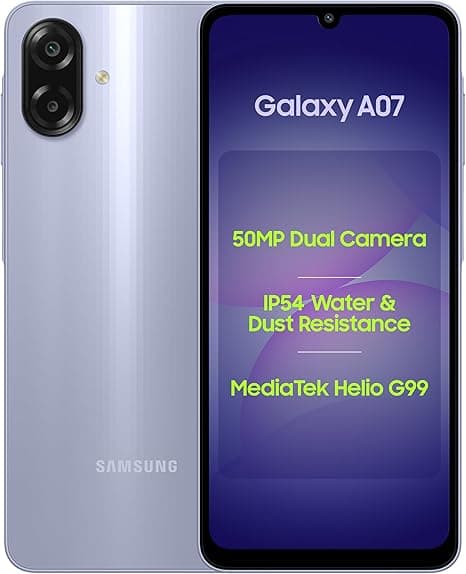 Samsung Galaxy A07 LTE(Light Violet), 6.7-Inch HD+ Display, 4GB RAM, 64GB Storage, 90Hz Refresh Rate, 50MP Dual Camera, MediaTek Helio G99 on Amazon.ae - Price Tracker