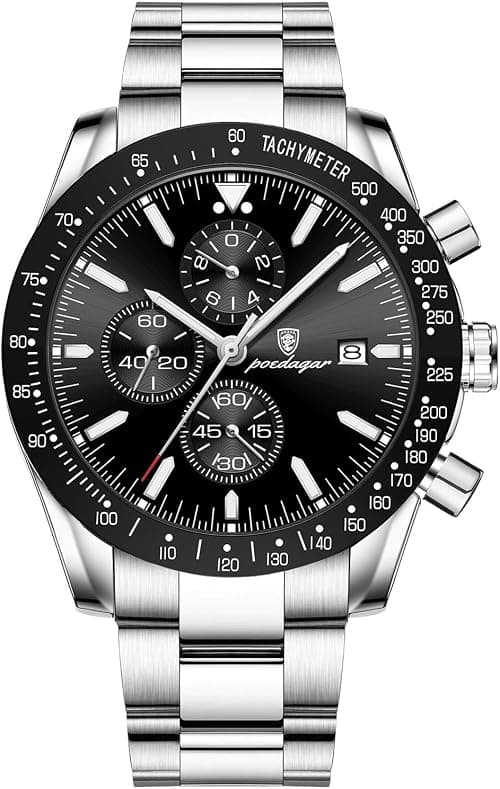 Men's Chronograph Watch – Big Face Stainless Steel Analog Quartz Watch, 30M Waterproof with Calendar, Versatile for Business/Casual/Dress, Elegant Gift for Men على Amazon.ae - متتبع الأسعار