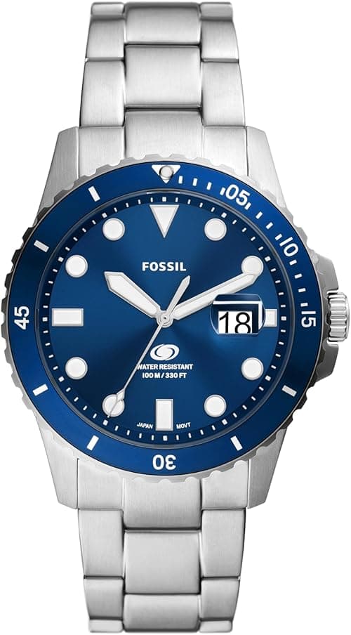 Fossil Men's Blue Quartz Stainless Steel Three-Hand Watch, Color: Silver/Blue Taper (Model: FS6029) on Amazon.ae - Price Tracker