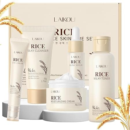 LAIKOU Rice Face Care, Pack of 5 Skin Care Women's Face Set, Travel Size Skincare with Facial Cleanser, Rice Toner, Eye Cream, Serum Moisturising Cream, for Daily Moisture & Care on Amazon.ae - Price Tracker
