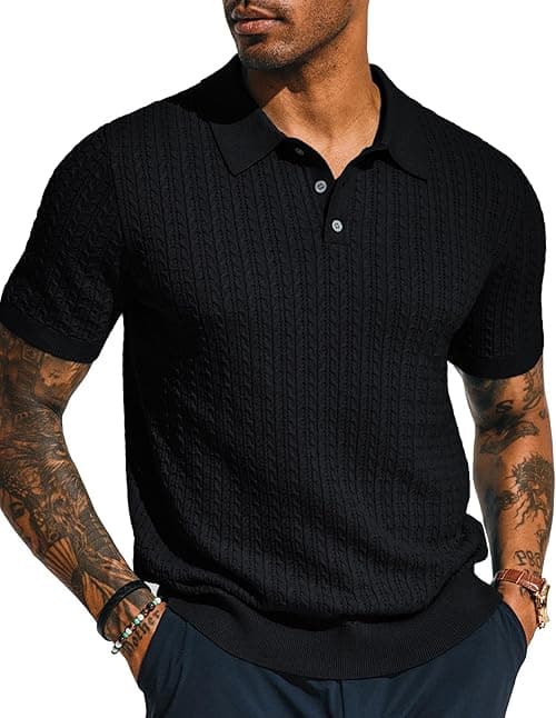 PJ PAUL JONES Mens Knit Polo Shirt Short Sleeve Hollow Out Knit Shirt Texture Knitted Polo on Amazon.ae - Price Tracker