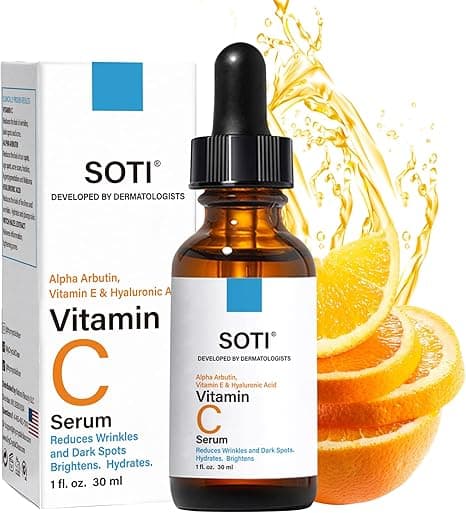 Vitamin C Face Serum 20%, Fades Dark Spots, Brightens Skin Tone, Restores Radiance, Anti-aging, Wrinkles &amp; Acne with Hyaluronic Acid, Alpha Arbutin and Vitamin E 30ml Soti (Vitamin C) on Amazon.ae - Price Tracker