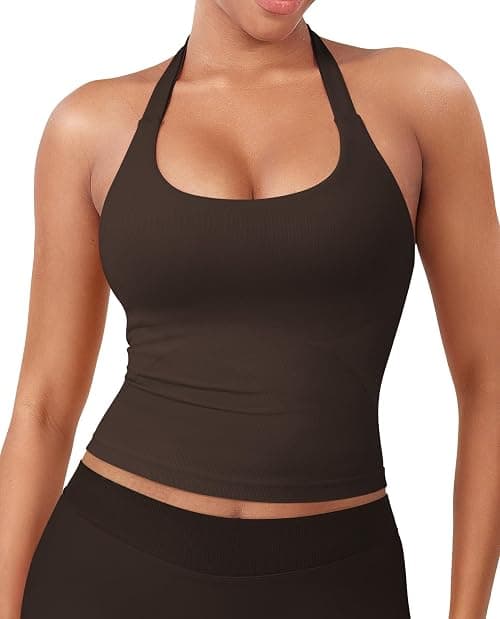 YEOREO SoftHue Women's Impact Halter Tank Top Longline Backless Scoop Neck Built-in Bra Sports Workout Gym Crop Top on Amazon.ae - Price Tracker