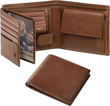 GSG SINCE 1998 Mens Cowhide Leather Wallets with Coin Pocket,17 Credit Card Slots, 2 Banknote Compartments Genuine Leather RFID Wallet Brown on Amazon - Best Deal Finder