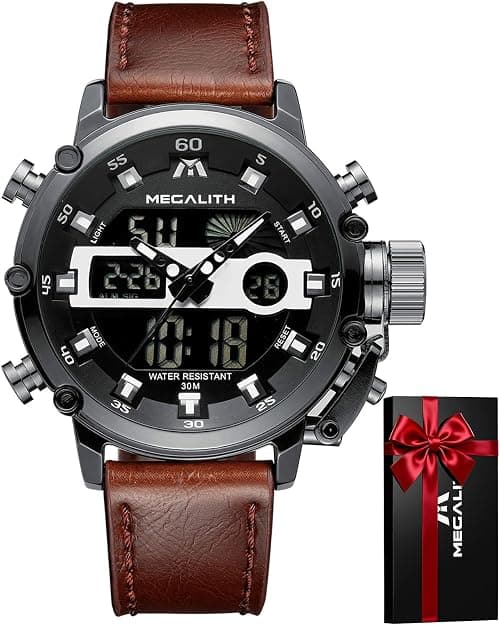 MEGALITH Mens Watches Digital Military: Sport Waterproof LED Dual Time Analog Wrist Watch Tactical Multifunctional Date Alarm Stopwatch على Amazon.ae - متتبع الأسعار