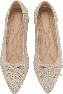 TINGRISE Women's Flats Pointed Toe Bow Knit Ballet Shoes Comfortable Dressy Mesh Slip On Flat - Best Deal Finder