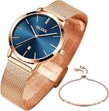 OLEVS Womens Watch Gifts Set with Bracelet Rose Gold for Lady Female Minimalist Simple Slim Thin Casual Dress Analog Quartz Wrist Watches Waterproof Two Tone - Best Deal Finder