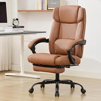 Lepdep Executive Office Chair with Footrest,90-155°Adjustable Reclining Office Chair,Thick Leather Chair with Lumbar Support,Ergonomic Computer Desk Chair Comfy for Home Office (Brown) على Amazon.ae - متتبع الأسعار
