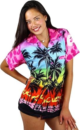 V.H.O. Funky Hawaiibluse Hawaiihemd Damen Kurzarm Fronttasche Hawaii-Print Strand Beach Palmen Diverse Farben on Amazon.ae - Price Tracker