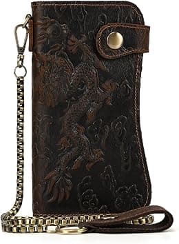 LUUFAN Men's Genuine Leather Long Wallet Chain Wallet Card holder Wallet with Coin Pocket - Best Deal Finder